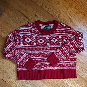 American Eagle Outfitters Red and White Crewneck Sweater